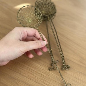 Set 6 Vintage Brass Wire Strainers, Twisted Handle, Cottagecore French Country Hot Pot Strainers