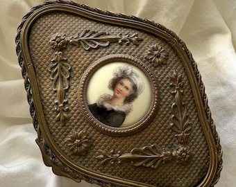 Antique Jewelry Box, French Ormolu Casket with Portrait Miniature, Trinket Box