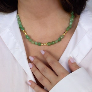 Green Aventurine Choker, Aventurine Stone Beaded Necklace, Crystal Healing Jewelry, Choker for Women, Luck & Money Crystal, Green Necklace