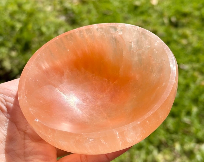 Peach Selenite Bowl, Crystal Charging Plate, Jewelry Holder, Celestial Décor
