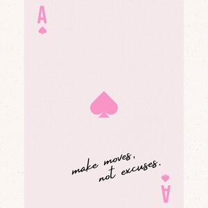 Make Moves afdrukbare muurkunst digitale download speelkaart motiverende citaat roze positief inspirerende muurkunst positieve muurdecoratie
