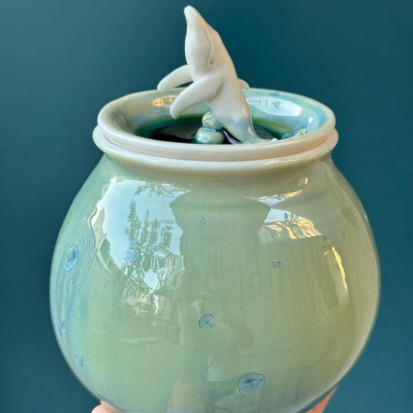 Breaching Humpback Whale Jar, urn, handmade, crystalline glaze