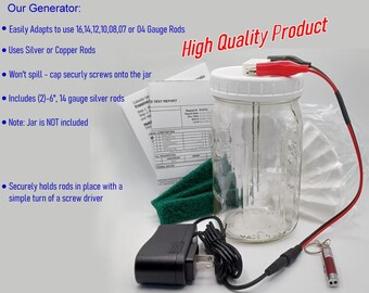 Colloidal Silver Generator Kit: (2) 14 Gauge 99.99% Pure Silver Rods, Wide Mouth Jar Kit