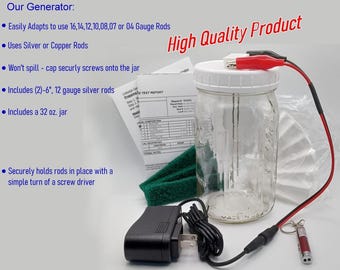Colloidal Silver Generator - 99.99% Pure 12 Gauge Silver with 32 oz. Wide Mouth Jar