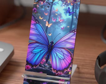 Portable cell stand, Colorful Butterflies in Forest Display Stand for Smartphones | Phone holder