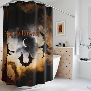 Halloween Shower Curtain, Halloween Decor,  Scary curtain, Haunted House decorations, trick or treat shower curtain, spooky shower curtain