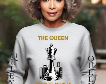 Queen Chess Sweatshirt,  Chess theme T-Shirt: Gift for female chess players,  Women playing chess, Grandmaster clothing