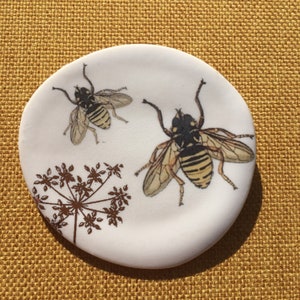 bee and seedhead porcelain brooch