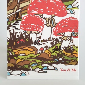 You and Me Pilz Jubiläums Grußkarte, Freundschaftskarte für Geschenke für Buchliebhaber, Liebeskarte für Buchliebhaber, niedliche Pilzkarten für Sie