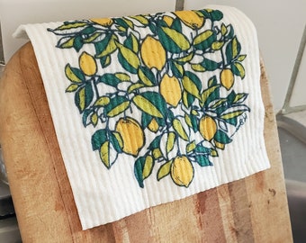 Lemon Swedish Dish Cloth, Eco Friendly Kitchen Dish Cloth, Lemon Print Eco Friendly Gift Set of 3, Reusable Paper Towel Zero Waste Gifts