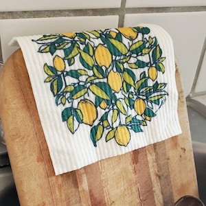 Lemon Swedish Dish Cloth, Eco Friendly Kitchen Dish Cloth, Lemon Print Eco Friendly Gift Set of 3, Reusable Paper Towel Zero Waste Gifts
