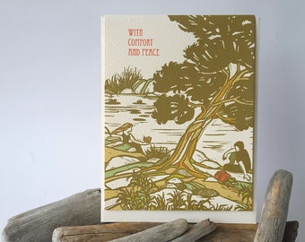 With Comfort and Peace Sympathy Greeting Card, Tree Condolence Card Set, Thinking of You Card for Him, Friendship Cards, Loss of Father Card