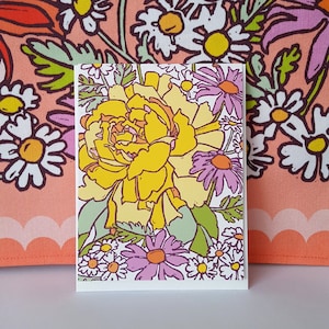 Gelbe Rose Botanische Karte, Linolschnitt Blumengrußkarte, leeres Denken an Sie Karten, Blumen-Block-Druck Grußkarten-Set