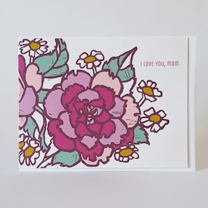 I Love You Mom Handmade Greeting Card, Floral Mothers Day Card from Daughter, Botanical Mothers Day Card for Grandma, First Mothers Day Card