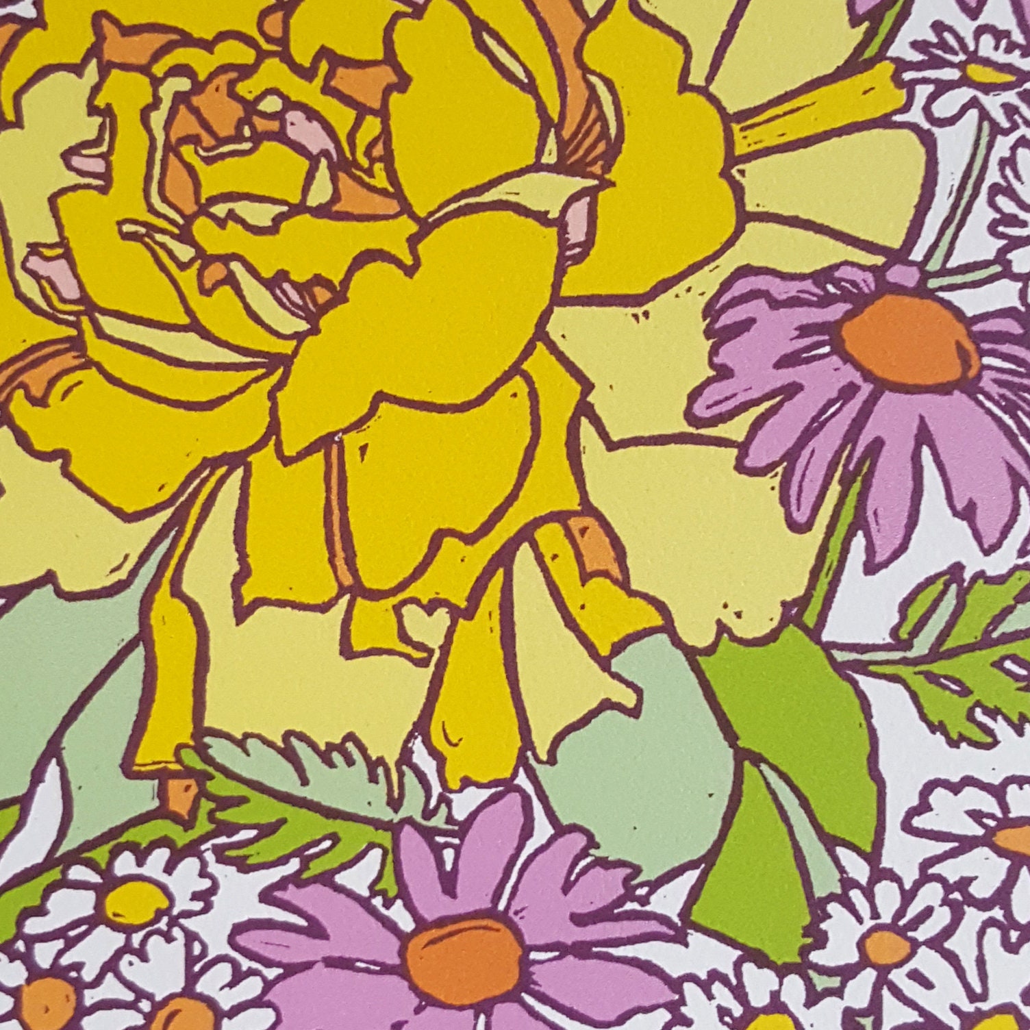 Yellow Rose Botanical Note Cards, Linocut Floral Greeting Cards, Blank ...