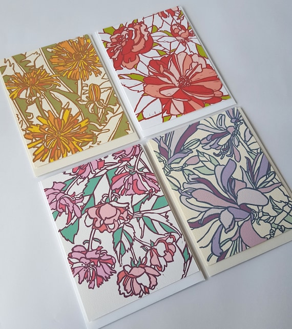 Assorted Flower Art Note Card Set, Botanical Greeting Card Set of 8, Floral Letter Writing Set, Boxed Card Set, Handmade Flower Notecards