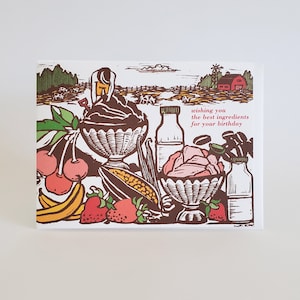 Birthday Ice Cream Greeting Card, Happy Birthday Card for Him, Cute Birthday Card for Best Friend, Ice Cream Sundae Linocut Greeting Card