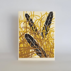 Feder Linolschnitt Natur Grußkarten Set, handgemachte Beileidskarten, Herbst Karte, Beileid, Karte mit Umschlägen