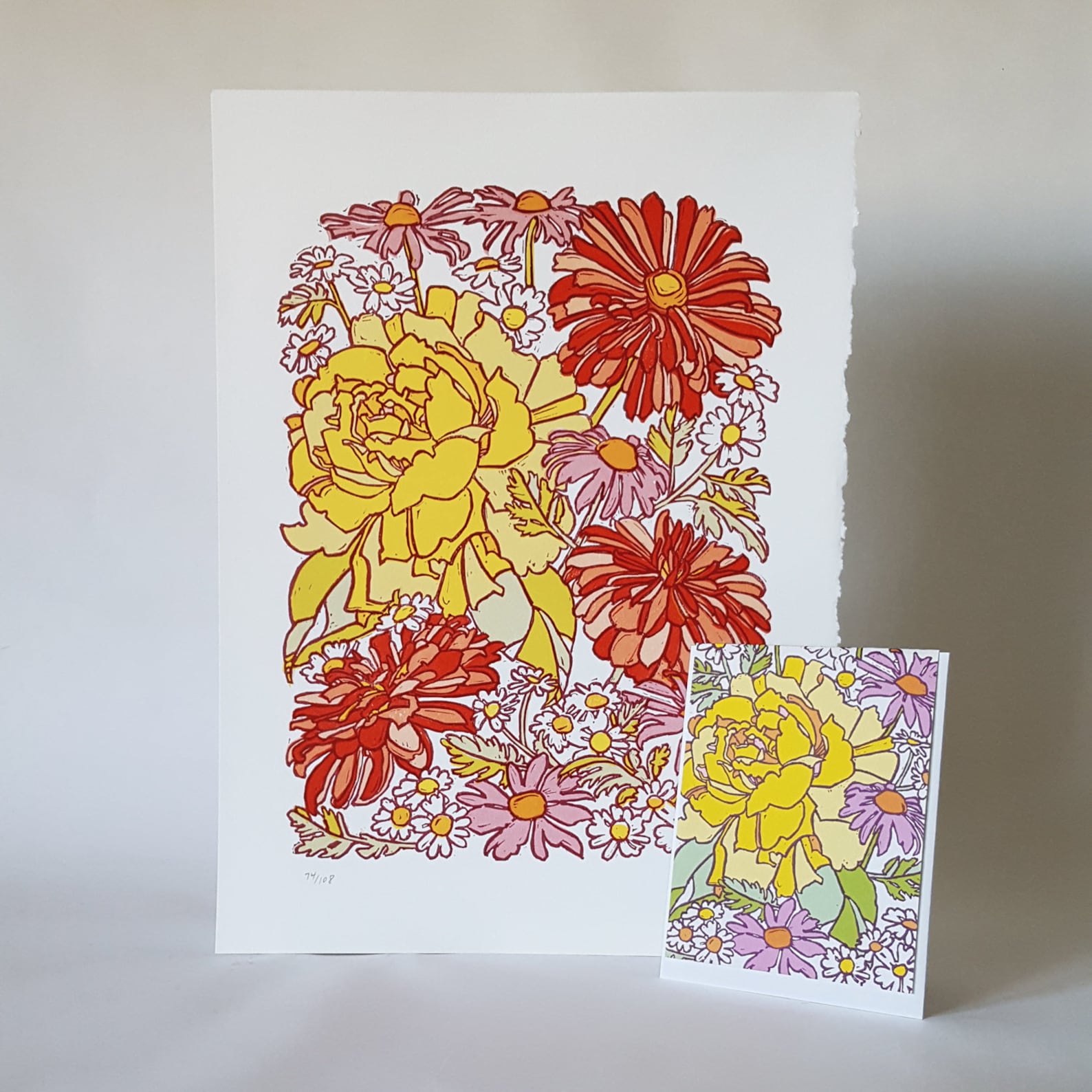 Yellow Rose Botanical Note Cards, Linocut Floral Greeting Cards, Blank ...