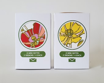 Pink Poppy Flower Tiny Notes with Envelope, Mini Note Cards with Envelopes, Pink Flower Gift Enclosure Cards, Small Note Card Gift Tags