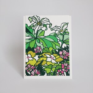 Carte de voeux florale trille blanc indigène, jeu de cartes de correspondance linogravure fleurs des bois de printemps, carte de correspondance vierge beaux-arts, jeu de cartes de saison de Pâques