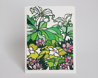 Native White Trillium Floral Greeting Card, Spring Woodland Flower Linocut Notecard Set, Fine Art Blank Note Card, Easter Season Card Set
