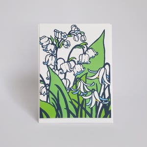Native White Lily of the Valley Floral Greeting Card, Spring Woodland Fawn Lily Linocut Card Set, Easter Lily Blank Note Art Card Set of 8
