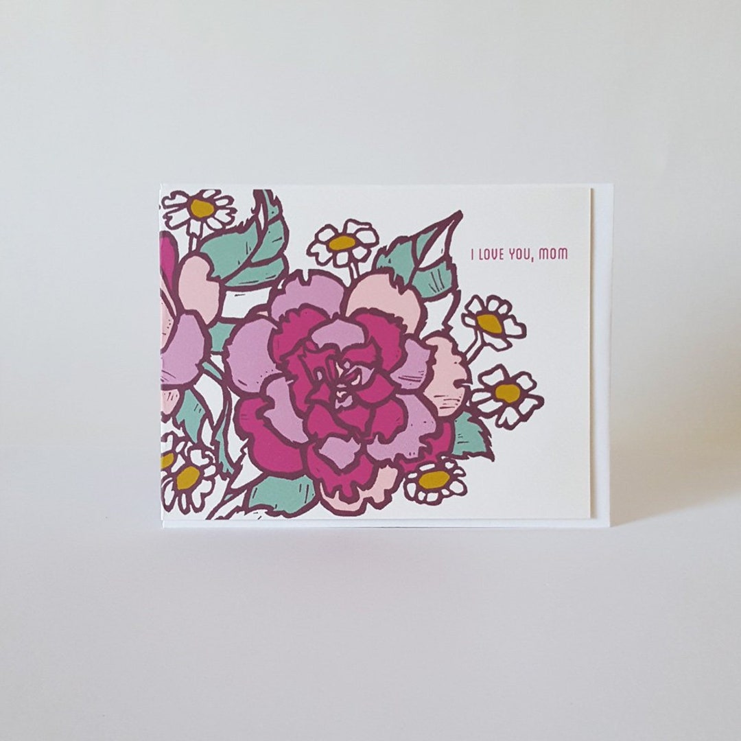 I Love You Mom Handmade Greeting Card, Floral Mothers Day Card From ...