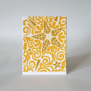 Folk Art Inspired Blank Christmas Card Pack. Winter Solstice Star Greeting Card Set. Polish Folk Art Blank Note Card, Nature Holiday Card