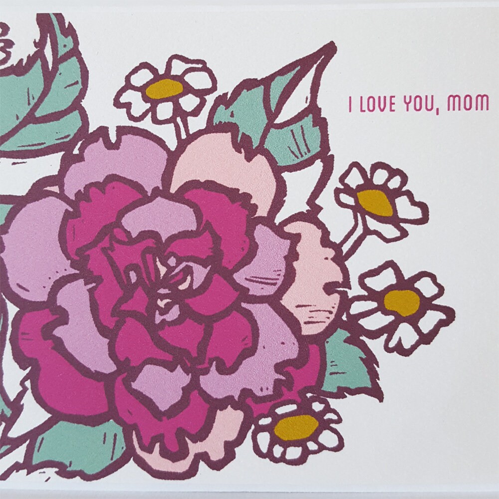 I Love You Mom Handmade Greeting Card, Floral Mothers Day Card From ...