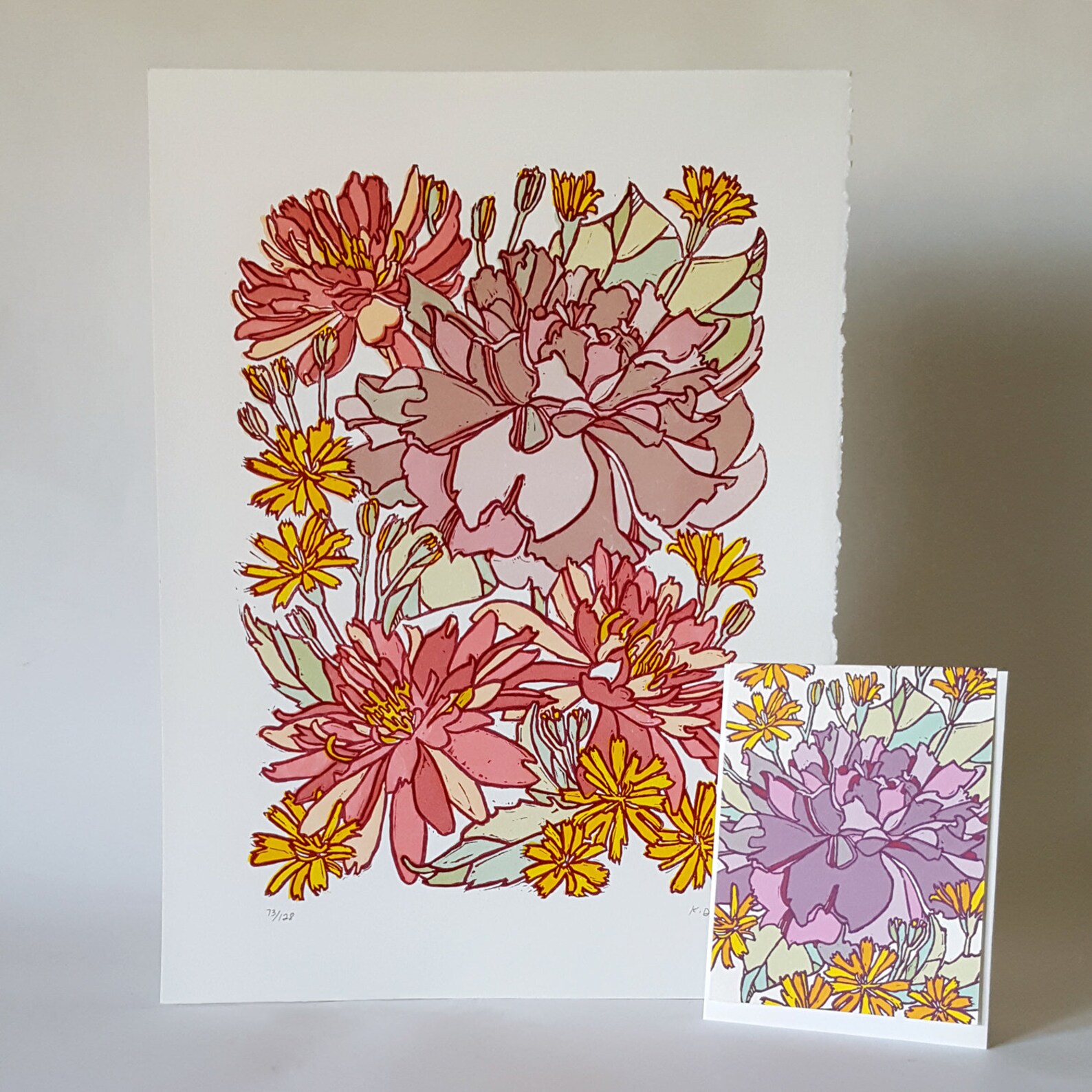 Rose Linoprint Botanical Greeting Cards Set, Handmade Floral Art ...