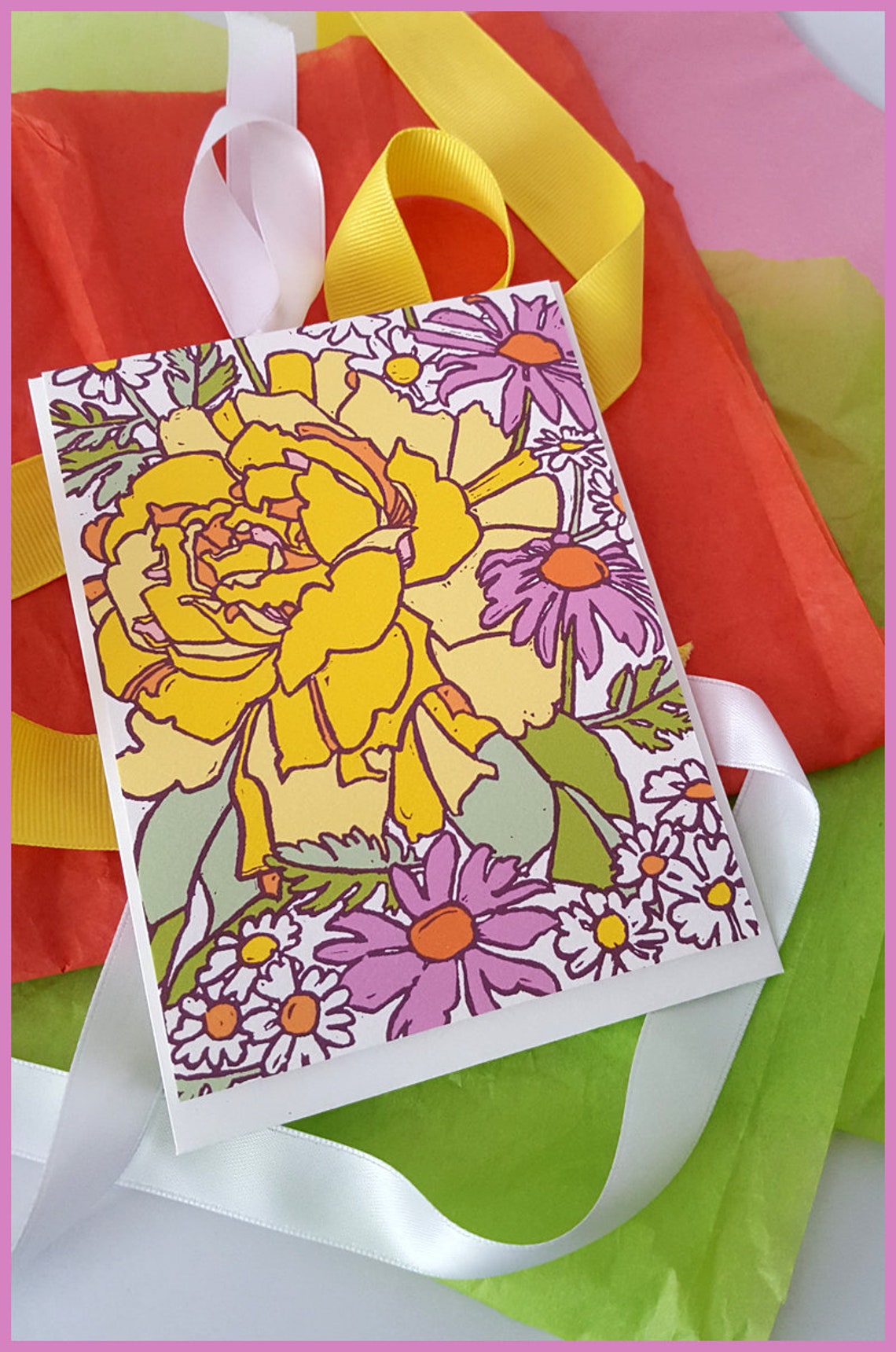 Yellow Rose Botanical Note Cards, Linocut Floral Greeting Cards, Blank ...