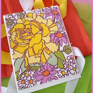 Yellow Rose Botanical Note Cards, Linocut Floral Greeting Cards, Blank ...