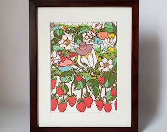 Small Strawberry Art Print, 8.5x11 Small Framed Wall Decor, Strawberry Nursery Wall Art Print, Baby Shower Gift Ideas, New Mothers Day Gift