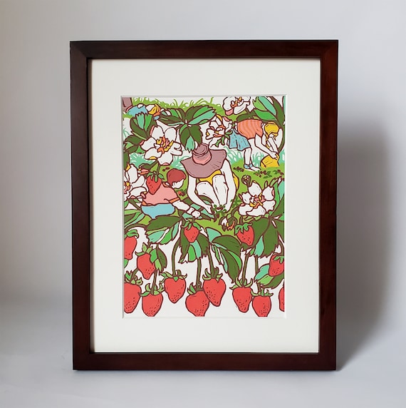 Small Strawberry Art Print, 8.5x11 Small Framed Wall Decor, Strawberry Nursery Wall Art Print, Baby Shower Gift Ideas, New Mothers Day Gift