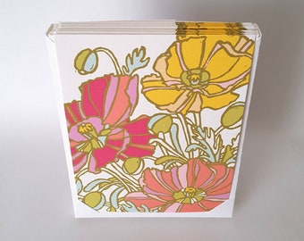 Poppy Floral Assorted Greeting Cards, Set of 8 Blank Note Cards With Envelopes, Botanical Greeting Card Set, Thinking of you Blank Card Set