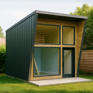 12x16 Modern Tiny House Plans – Low Slope Roof, Metal Siding, Concrete Foundation – DIY Backyard Home Blueprint