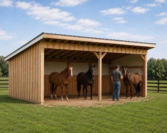 DIY 12x24 Run-In Shed Plans – Two Horse Shelter Plans PDF  – Instant Download