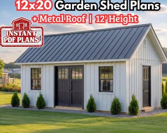 12x20 Garden Shed Plans (PDF) - 12’ total Height – DIY Storage Shed Blueprints with Materials List