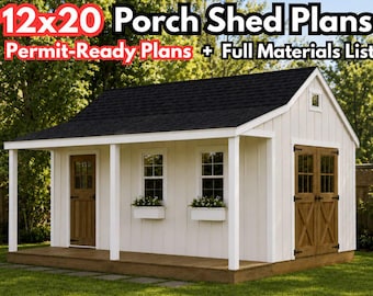12x20 Garden Shed Plans With Porch - Materials List included - Instant download