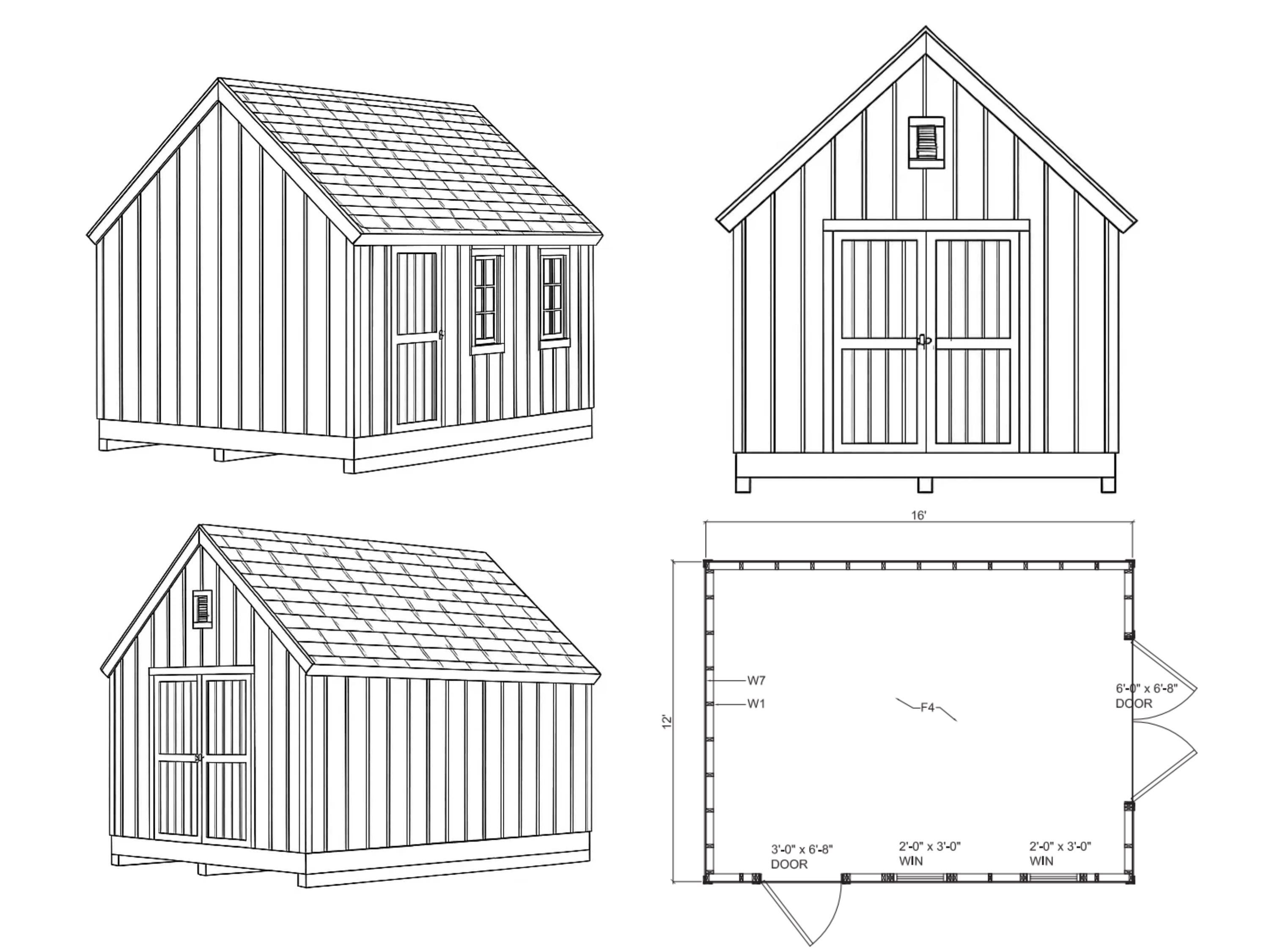 12x16 Garden Shed Plans (PDF) – DIY Storage Shed Blueprints With