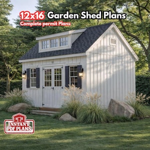 12x16 Garden Shed Plans with Loft (PDF) – DIY Workshop & Storage Shed with Double Doors, Windows and 2 Door Options