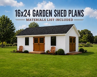 16x24 Garden Shed Plans – Double Front Door DIY Storage Shed Blueprints with Materials List & Step-by-Step Instructions PDF