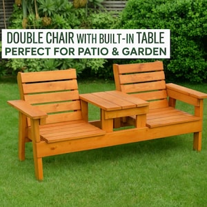 Double Chair Bench with Table Plans | DIY 2-Seat Cedar Bench Woodworking | Printable PDF Build Plans | Outdoor Patio Furniture