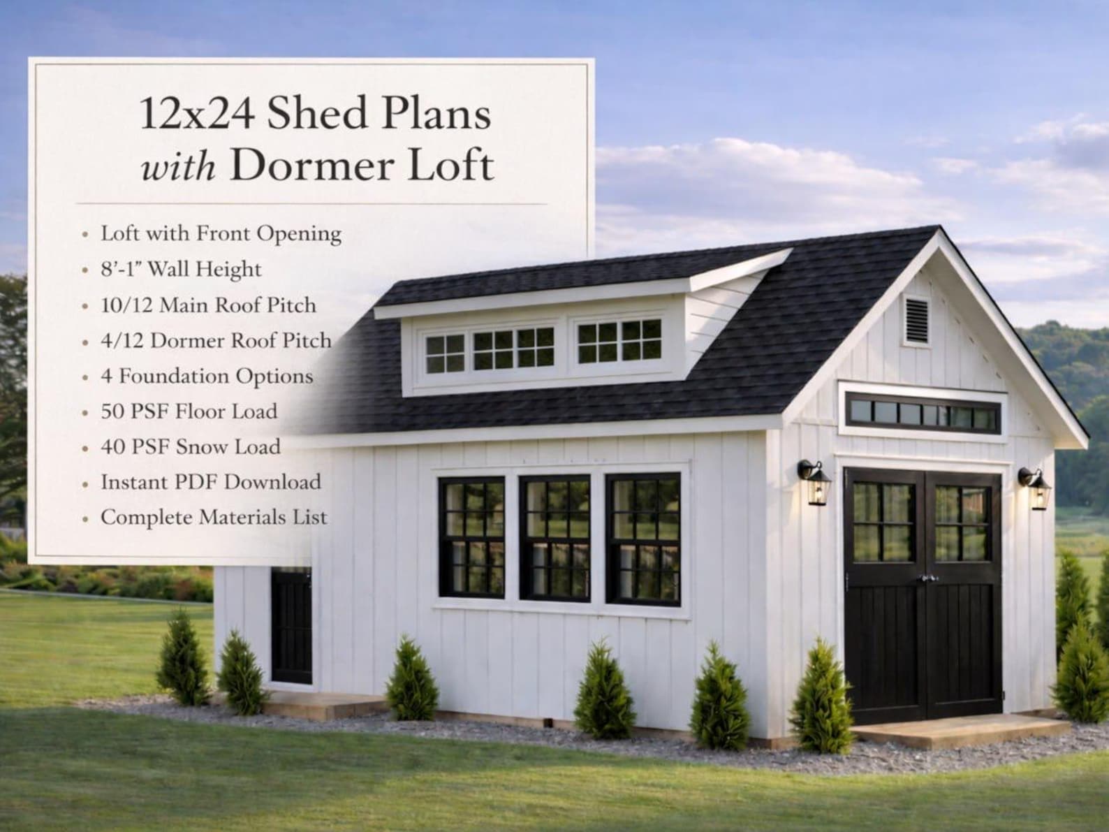12x24 Garden Shed Plans With Loft (PDF) – Workshop & Storage Shed With