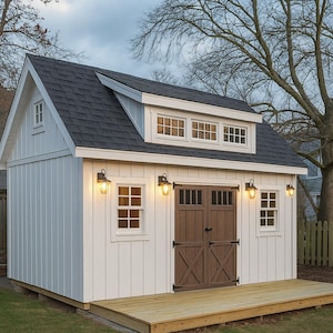 12x16 Garden Shed Plans PDF – DIY Workshop, Storage Shed, Backyard Building Plan with Double Doors -  Windows - 5 Foundation Options