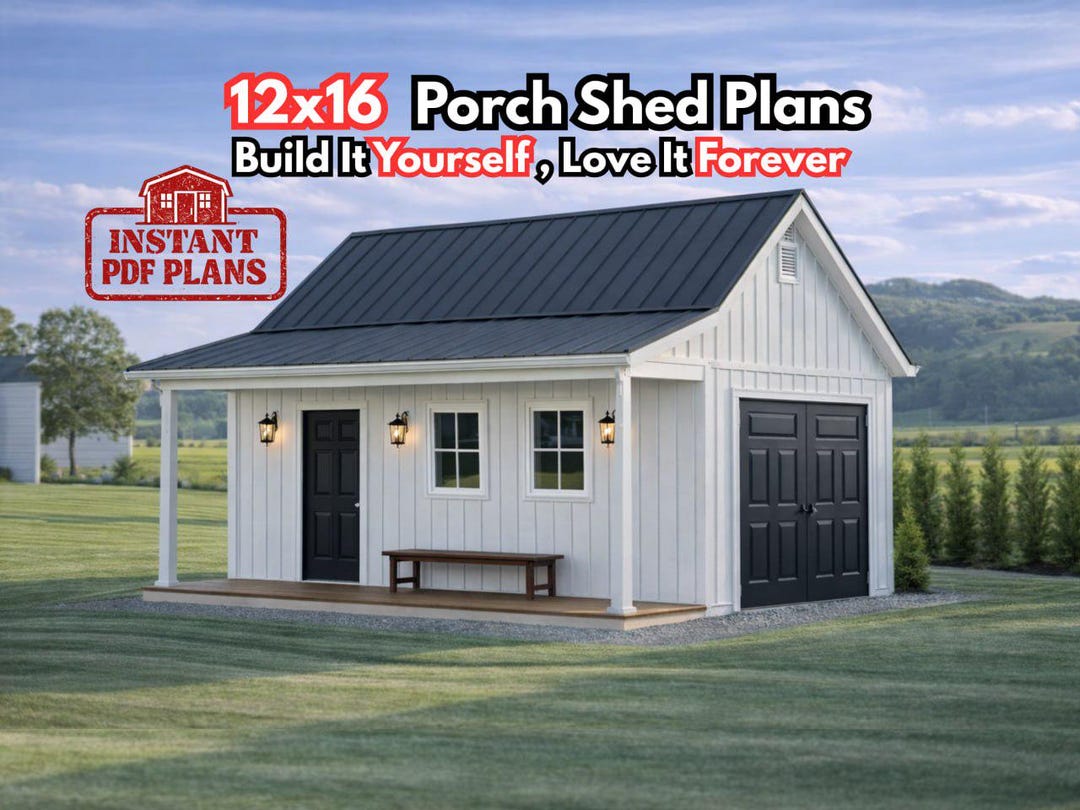 12x16 Cape Cod Shed Plans With Porch, Workshop Blueprints (PDF Download ...