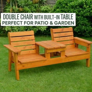 Double Chair Bench with Table Plans | DIY 2-Seat Cedar Bench Woodworking | Printable PDF Build Plans | Outdoor Patio Furniture