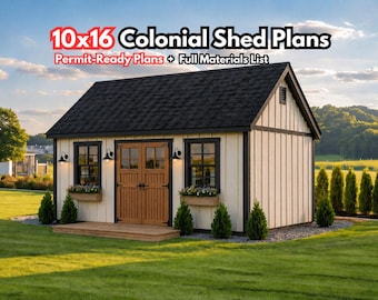 10x16 Garden Shed Plans with Material List, Double door Shed , Step-by-Step Instructions (PDF)