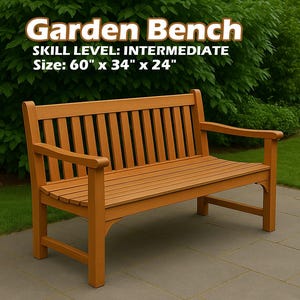 Garden Bench Plans PDF / Outdoor Cedar Bench DIY / Woodworking Bench with Backrest / 60&quot; x 24&quot; Bench Plans